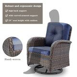 Patio Wicker Chairs Swivel Rocker – Outdoor Swivel Rocking Chairs Set of 2 with Rattan Side Table, Patio Swivel Glider Chair 3 Piece Patio Furniture Sets for Deck Porch Pool Brown/Blue