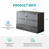 BALUS Murphy Bed Cabinet,Queen Murphy Bed with Tri-fold Mattress & USB Charging Station,Modern Wall Chest Beds with Folding Night Stand Trays and Storage Drawers for Bedroom Living Room,Grey-Blue