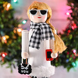Ornativity Christmas Dog Mom Nutcracker ?C White and Black Wooden Nutcracker Woman with Dog on Leash and a Smartphone in Hand Xmas Themed Holiday Nut Cracker Doll Figure Decorations 15