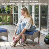 Patio Wicker Chairs Swivel Rocker – Outdoor Swivel Rocking Chairs Set of 2 with Rattan Side Table, Patio Swivel Glider Chair 3 Piece Patio Furniture Sets for Deck Porch Pool Brown/Blue
