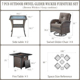 Patio Wicker Chairs Swivel Rocker – Outdoor Swivel Rocking Chairs Set of 2 with Rattan Side Table, Patio Swivel Glider Chair 3 Piece Patio Furniture Sets for Deck Porch Pool Brown/Blue