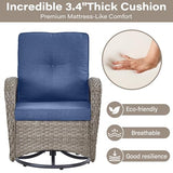 Patio Wicker Chairs Swivel Rocker – Outdoor Swivel Rocking Chairs Set of 2 with Rattan Side Table, Patio Swivel Glider Chair 3 Piece Patio Furniture Sets for Deck Porch Pool Brown/Blue