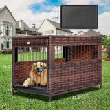DEStar Heavy Duty PE Rattan Wicker Pet Dog Cage Crate Indoor Outdoor Puppy House Shelter with Removable Tray and UV Resistant Cover