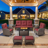 Patio Wicker Chairs Swivel Rocker – Outdoor Swivel Rocking Chairs Set of 2 with Rattan Side Table, Patio Swivel Glider Chair 3 Piece Patio Furniture Sets for Deck Porch Pool Brown/Blue