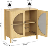 QCAI Sideboard Cabinet,Buffet Cabinet with Storage, Accent Storage Cabinet with Glass Doors, Cupboard Console Table for Living Room, Hallway, Dining Room, Entryway, 31.5X 15.7X 31.5 Inches