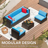 Devoko Patio Furniture Sets 6 Pieces Outdoor Sectional Rattan Sofa Manual Weaving Wicker Patio Conversation Set with Glass Table and Cushion (Beige)