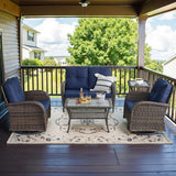 Patio Wicker Chairs Swivel Rocker – Outdoor Swivel Rocking Chairs Set of 2 with Rattan Side Table, Patio Swivel Glider Chair 3 Piece Patio Furniture Sets for Deck Porch Pool Brown/Blue
