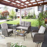 Patio Wicker Chairs Swivel Rocker – Outdoor Swivel Rocking Chairs Set of 2 with Rattan Side Table, Patio Swivel Glider Chair 3 Piece Patio Furniture Sets for Deck Porch Pool Brown/Blue