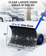 Outvita Snow Shovel with Wheels, 29 Wide 18 Long Snow Plow Shovel Angle & Height Adjustable Padded Handle Efficient Snow Clean Tool for Driveway or Pavement (Yellow)