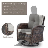 Patio Wicker Chairs Swivel Rocker – Outdoor Swivel Rocking Chairs Set of 2 with Rattan Side Table, Patio Swivel Glider Chair 3 Piece Patio Furniture Sets for Deck Porch Pool Brown/Blue