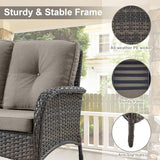 Patio Wicker Chairs Swivel Rocker – Outdoor Swivel Rocking Chairs Set of 2 with Rattan Side Table, Patio Swivel Glider Chair 3 Piece Patio Furniture Sets for Deck Porch Pool Brown/Blue