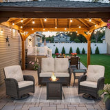 Patio Wicker Chairs Swivel Rocker – Outdoor Swivel Rocking Chairs Set of 2 with Rattan Side Table, Patio Swivel Glider Chair 3 Piece Patio Furniture Sets for Deck Porch Pool Brown/Blue