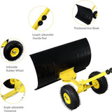 Outvita Snow Shovel with Wheels, 29 Wide 18 Long Snow Plow Shovel Angle & Height Adjustable Padded Handle Efficient Snow Clean Tool for Driveway or Pavement (Yellow)