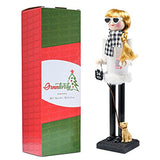 Ornativity Christmas Dog Mom Nutcracker ?C White and Black Wooden Nutcracker Woman with Dog on Leash and a Smartphone in Hand Xmas Themed Holiday Nut Cracker Doll Figure Decorations 15
