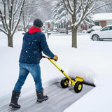 Outvita Snow Shovel with Wheels, 29 Wide 18 Long Snow Plow Shovel Angle & Height Adjustable Padded Handle Efficient Snow Clean Tool for Driveway or Pavement (Yellow)