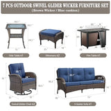 Patio Wicker Chairs Swivel Rocker – Outdoor Swivel Rocking Chairs Set of 2 with Rattan Side Table, Patio Swivel Glider Chair 3 Piece Patio Furniture Sets for Deck Porch Pool Brown/Blue