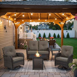 Patio Wicker Chairs Swivel Rocker – Outdoor Swivel Rocking Chairs Set of 2 with Rattan Side Table, Patio Swivel Glider Chair 3 Piece Patio Furniture Sets for Deck Porch Pool Brown/Blue