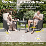 Patio Wicker Chairs Swivel Rocker – Outdoor Swivel Rocking Chairs Set of 2 with Rattan Side Table, Patio Swivel Glider Chair 3 Piece Patio Furniture Sets for Deck Porch Pool Brown/Blue