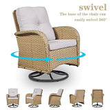 Patio Wicker Chairs Swivel Rocker – Outdoor Swivel Rocking Chairs Set of 2 with Rattan Side Table, Patio Swivel Glider Chair 3 Piece Patio Furniture Sets for Deck Porch Pool Brown/Blue