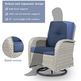 Patio Wicker Chairs Swivel Rocker – Outdoor Swivel Rocking Chairs Set of 2 with Rattan Side Table, Patio Swivel Glider Chair 3 Piece Patio Furniture Sets for Deck Porch Pool Brown/Blue