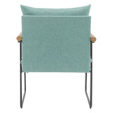 Dutton Armchair in Sage Green Fabric with Natural Arms and Black Sled Base