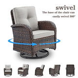 Patio Wicker Chairs Swivel Rocker – Outdoor Swivel Rocking Chairs Set of 2 with Rattan Side Table, Patio Swivel Glider Chair 3 Piece Patio Furniture Sets for Deck Porch Pool Brown/Blue