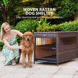 DEStar Heavy Duty PE Rattan Wicker Pet Dog Cage Crate Indoor Outdoor Puppy House Shelter with Removable Tray and UV Resistant Cover