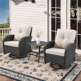 Patio Wicker Chairs Swivel Rocker – Outdoor Swivel Rocking Chairs Set of 2 with Rattan Side Table, Patio Swivel Glider Chair 3 Piece Patio Furniture Sets for Deck Porch Pool Brown/Blue