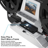 8mm Super 8 Reels to Digital MovieMaker Film Scanner Converter, Pro Film Digitizer Machine with 2.4 LCD, Silver (Convert 3 inch and 5 inch Film reels into Digital) with 32 GB SD Card